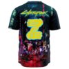 Back view showing neon street scene and yellow fist graphic with Cyberpunk 2077 text