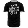Black rave baseball jersey with Anti Riddim Riddim Club text across back
