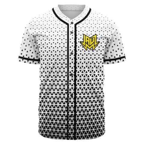 Jauz rave baseball jersey with black and white triangular fade pattern and yellow chest logo