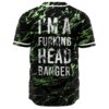 Back view showing I'm A Fucking Head Banger text on black and green splatter design
