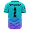 Back view of teal purple jersey with Seven Lions text and number 2