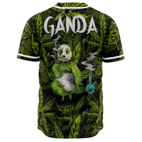 Back view of jersey showing GANDA text and seated panda smoking a bong