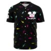 Black scattered lightning bolt print baseball jersey with mouse ears logo front view
