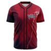 Front view of red stormy haze rave baseball jersey with lightning bolt and Voyd logo
