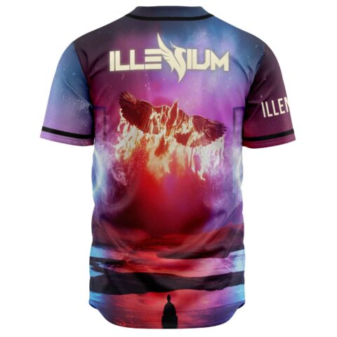 Back view of phoenix wings jersey with bold text logo above starry pink sky print