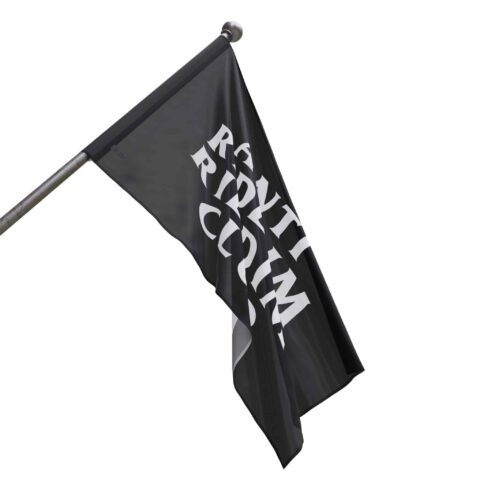 Anti Riddim Riddim Club flag on pole flowing in wind against white background
