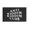 Anti Riddim Riddim Club text print on dark charcoal rave flag flat view