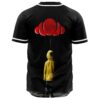 Back view of horror-inspired jersey with red balloon cluster over hooded figure design