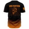 Zhu Nation baseball jersey back view with repeated wordmark and masked wolf graphic