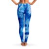Blue and white tie-dye marbled swirl rave leggings, back view