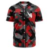 Red camouflage rave baseball jersey with winged logo on chest, front view