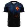 Flaming heart print baseball jersey front view on navy to black fade with ember sparks