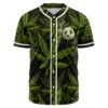 Green cannabis leaf baseball jersey with smoking panda chest patch front view