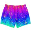 Dripping fluid rave swim trunks back view showing melting neon pattern
