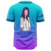 Purple haired cartoon figure graphic with the word AWAKE on cyan purple gradient jersey back