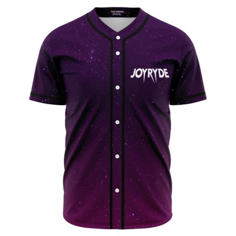 Joyryde starry galaxy rave baseball jersey front view with purple magenta speckled print