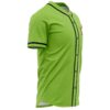 Close-up side angle of lime green jersey showing button placket and sleeve stripe
