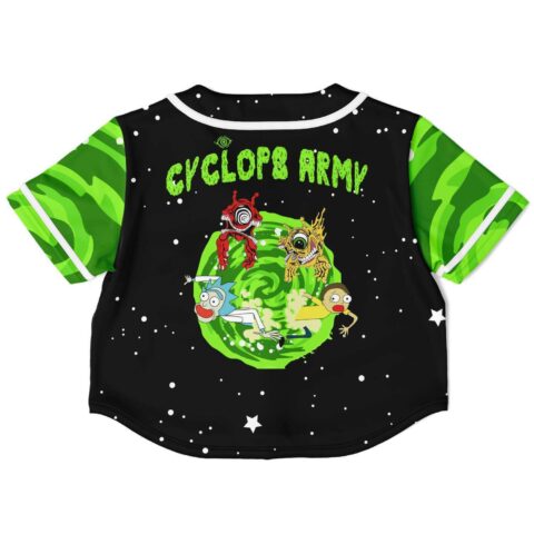 Black rave crop top back view with green themed graphics