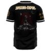 Back view of black baseball jersey showing meditating alien graphic under crescent moon and Stoned