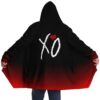 Red and black gradient rave cloak fully opened to show the color fade