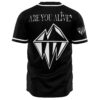 Back view of black jersey reading Are You Alive with mountain diamond emblem
