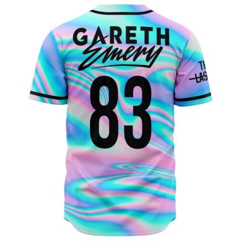 Back view of pastel holographic jersey with Gareth Emery name and number 83