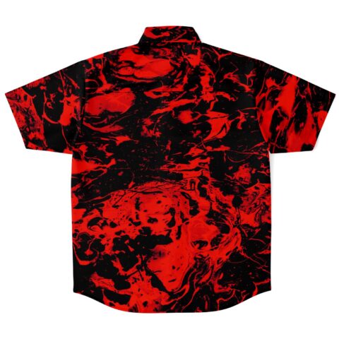 Back view of the rave button-down shirt showing the vibrant marbled pattern