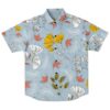Light blue abstract floral rave button-down shirt, short sleeve