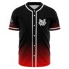 Black to red gradient rave baseball jersey with lightning bolt logo front view