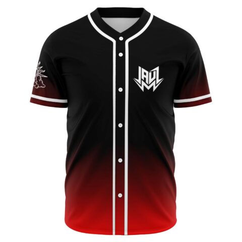 Black to red gradient rave baseball jersey with lightning bolt logo front view