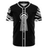 Black and white rave baseball jersey with hypnotic keyhole tunnel design on starfield front view