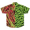 Back view of the vibrant safari pattern rave button-down shirt with bold design