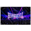 Hardstyle flag with laser light crowd print and grommet corners flat view