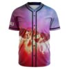 Fiery phoenix wings rave baseball jersey front view with purple and blue galaxy fade