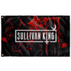 Blood splatter print rave flag with white winged Sullivan King wordmark on black
