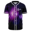 Purple galaxy nebula rave baseball jersey front view with Big Gigantic script logo