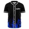 Blue fire rave baseball jersey with Guarzino logo on black, front view