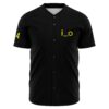 Black jersey with yellow “i o” chest logo and sleeve 4, front view on white