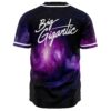 Black deep space jersey back view with Big Gigantic text over starry nebula print