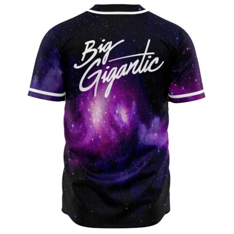 Black deep space jersey back view with Big Gigantic text over starry nebula print