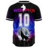 Back view of jersey with WOLFKIII number 10 over howling wolf and full moon graphic