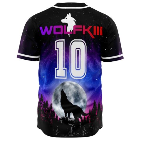Back view of jersey with WOLFKIII number 10 over howling wolf and full moon graphic