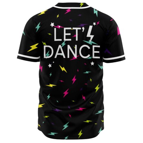 Back view of lightning bolt rave jersey with Let's Dance text in white lettering