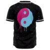 Back view of dripping pink and blue yin yang design on black starry rave jersey