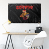 Skeleton ribcage rave flag hung on wall above a desk with lamp and chair