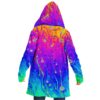 Back view of vibrant rainbow abstract rave cloak