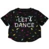 Lightning bolt rave crop top with bold festival text, back view