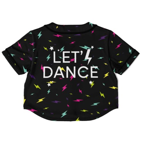 Back view of crop top with bold festival-themed text
