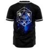 Back view showing geometric icosahedron emblem with lion griffin and eye icons on starfield print