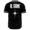 Black rave baseball jersey with RL Grime text and sparkle star print, back view